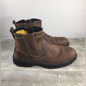 Men’s CAT Inherit P90478 Safety Toe Work Pull On Brown Leather Boots Size 10